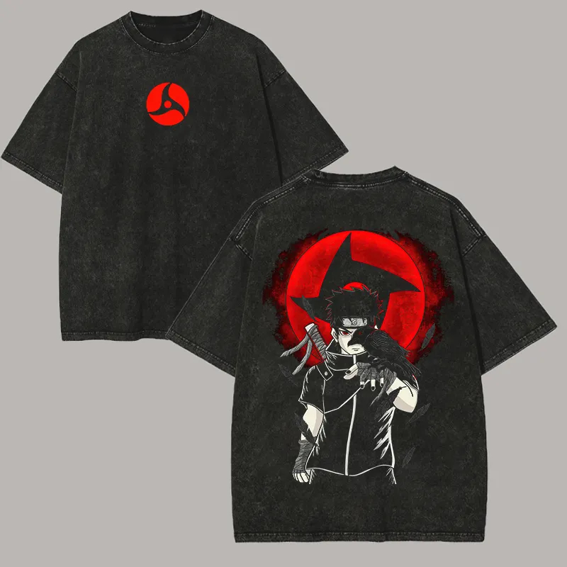 Acid Wash Vintage Graphic T Shirt - Naruto Shisui Uchiha T Shirt Mangekyo