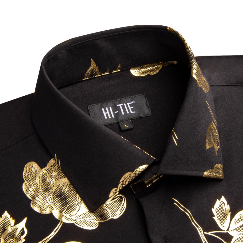 Hi-Tie Black Gold Silk Mens Sh - огляд і ціна Mens Satin Silk Dress Shirt