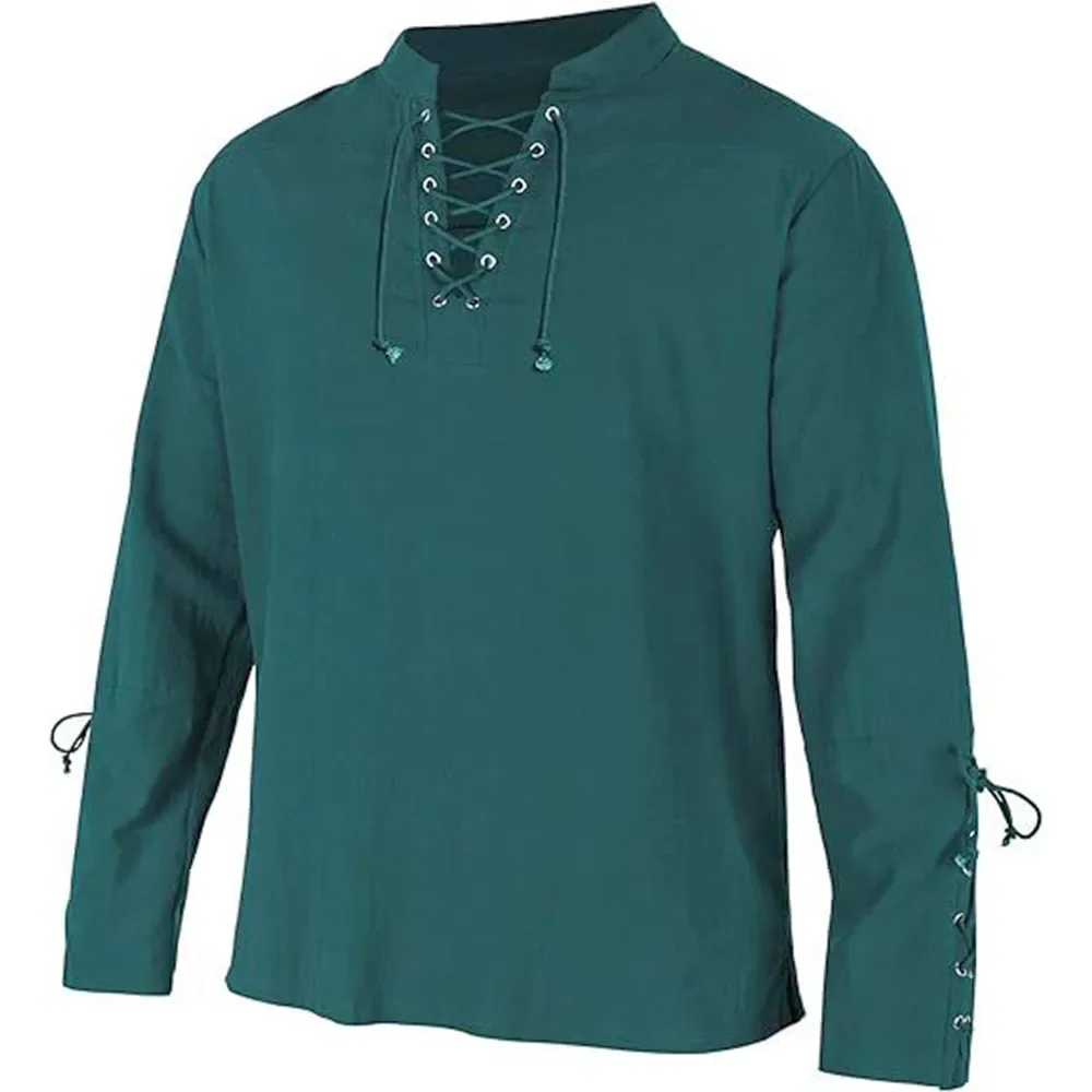 Men's Long Sleeve Shirts Lace  - огляд і ціна Medieval Gothic Lace Up Pirate Shirt