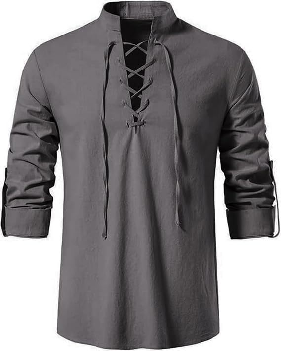 Mens Pirate Shirt Viking Retro - огляд і ціна Medieval Gothic Lace Up Pirate Shirt