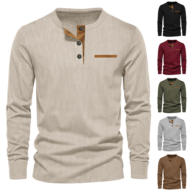 New Men's Long Sleeve T-shirt  - огляд і ціна Corduroy Button Up Shirt Men