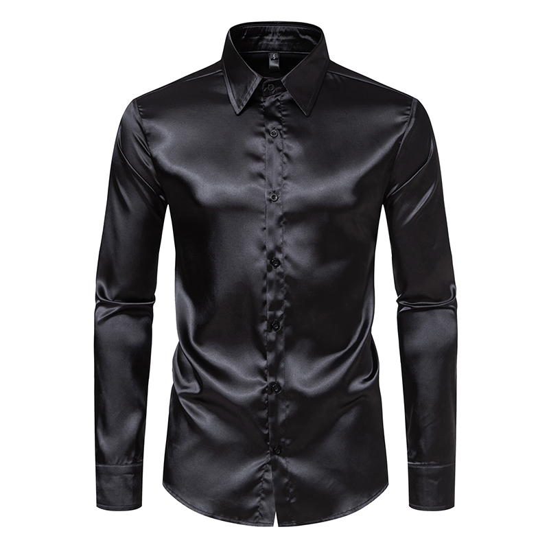 Men's Black Satin Luxury Dress - огляд і ціна Mens Satin Silk Dress Shirt