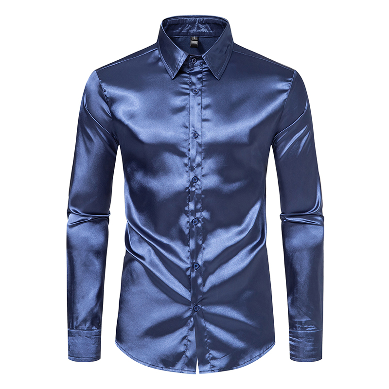 Men's Black Satin Luxury Dress - огляд і ціна Mens Satin Silk Dress Shirt