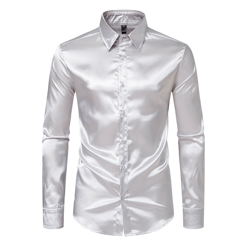 Men's Black Satin Luxury Dress - огляд і ціна Mens Satin Silk Dress Shirt
