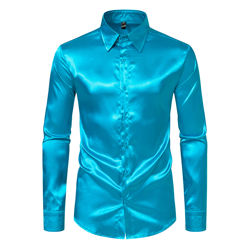 Men's Black Satin Luxury Dress - огляд і ціна Mens Satin Silk Dress Shirt