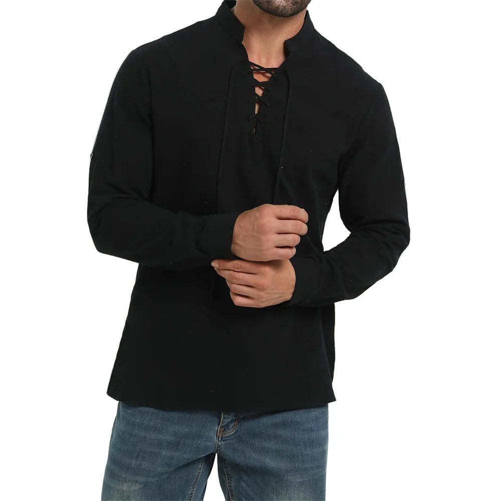 Spring Autumn Men's Pirate Shi - огляд і ціна Medieval Gothic Lace Up Pirate Shirt