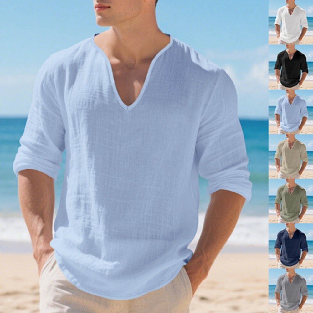 New American Men Loose Plus Si - огляд і ціна Mens Linen Shirt Long Sleeve