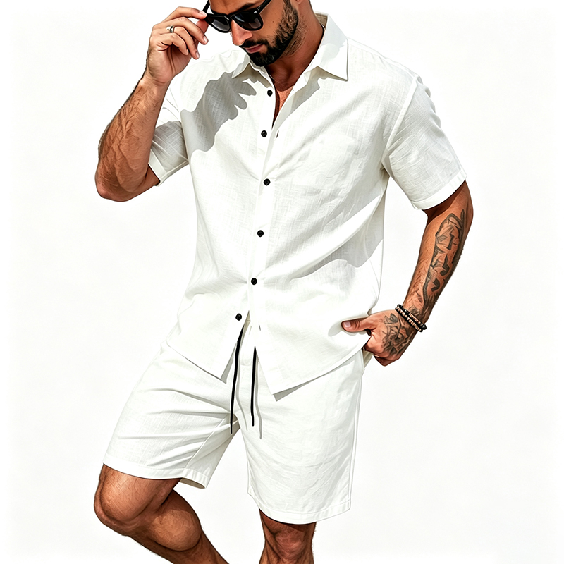 Men Linen Two Piece Outfit Sho - огляд і ціна Mens Linen Shirt Long Sleeve