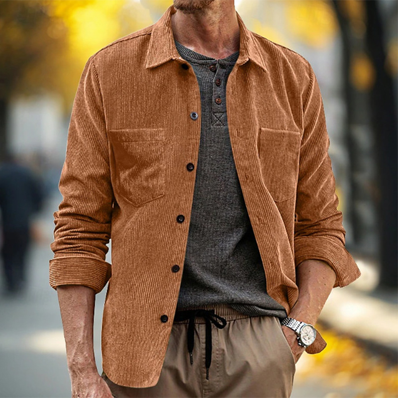 Spring Fall Daily Leisure Mens - огляд і ціна Corduroy Button Up Shirt Men