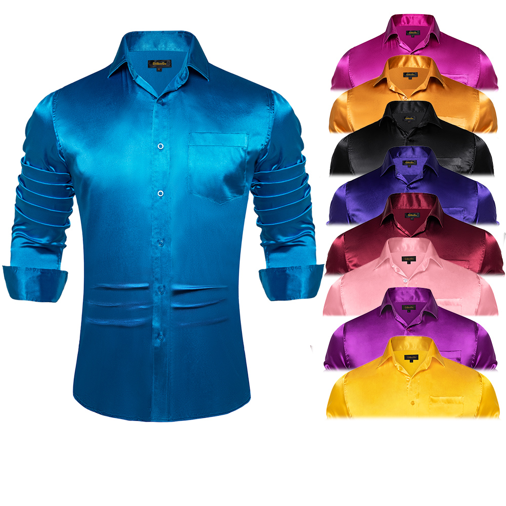 Men's Blue Red White Black Sat - огляд і ціна Mens Satin Silk Dress Shirt