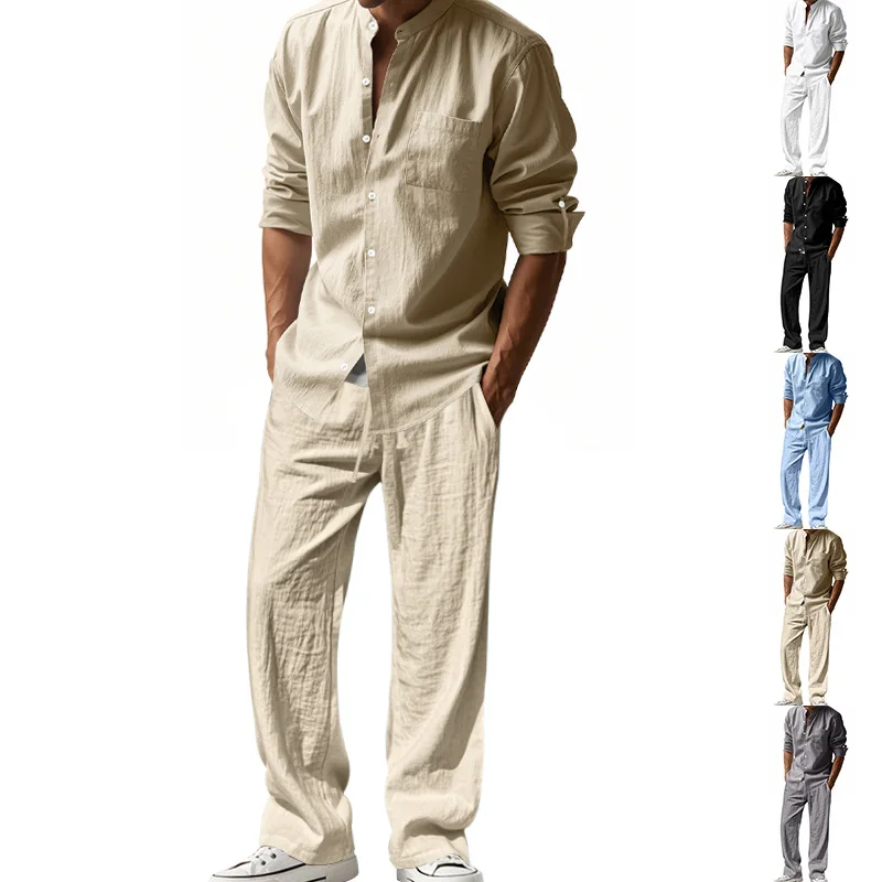 2025 Cross-border American Fou - огляд і ціна Mens Linen Shirt Long Sleeve
