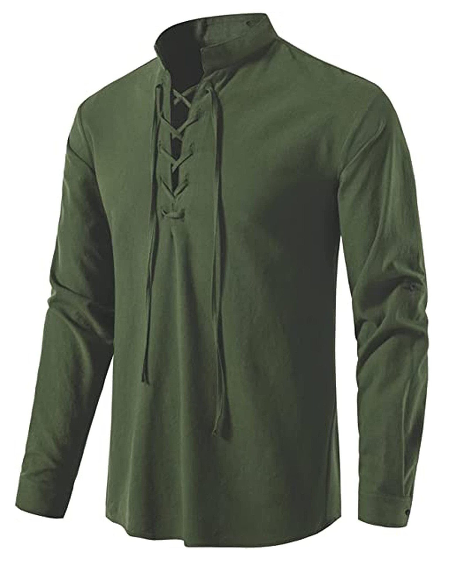 Men's Medieval Lace Up Cotton  - огляд і ціна Mens Linen Shirt Long Sleeve