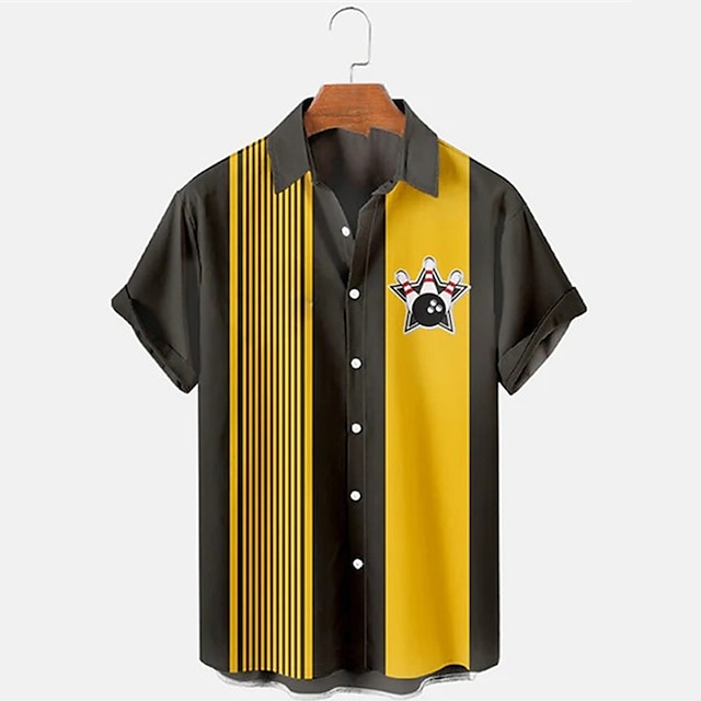 Men's Striped Bowling Pattern  - огляд і ціна Short Sleeve Bowling Shirt Retro