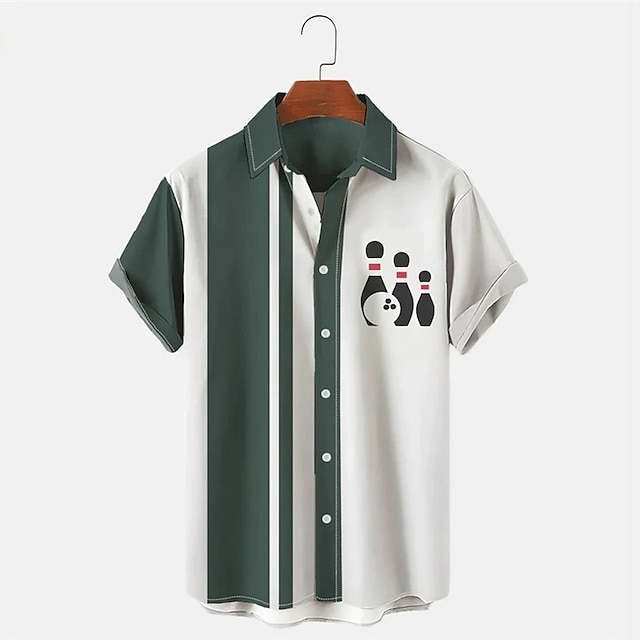 Men's Striped Bowling Pattern  - огляд і ціна Short Sleeve Bowling Shirt Retro