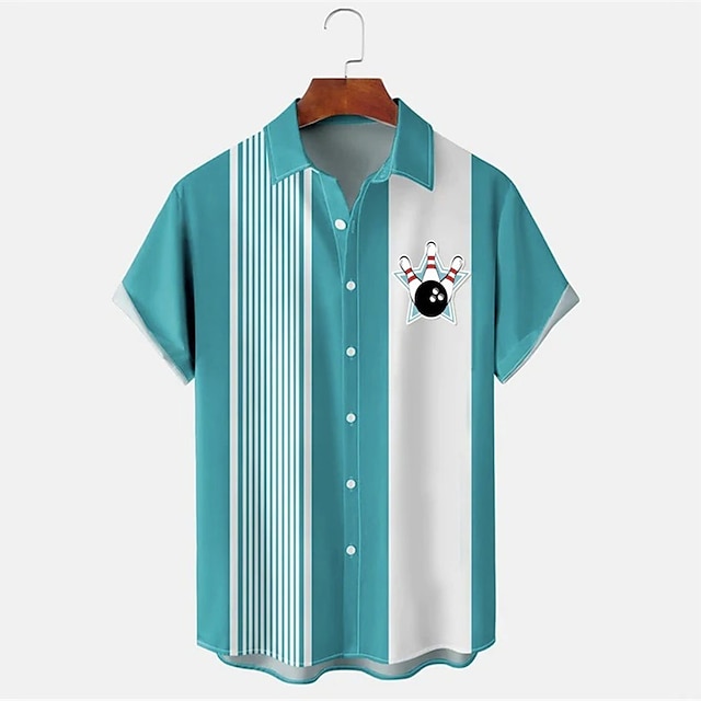 Men's Striped Bowling Pattern  - огляд і ціна Short Sleeve Bowling Shirt Retro