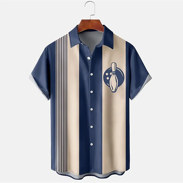 Men's Striped Bowling Pattern  - огляд і ціна Short Sleeve Bowling Shirt Retro