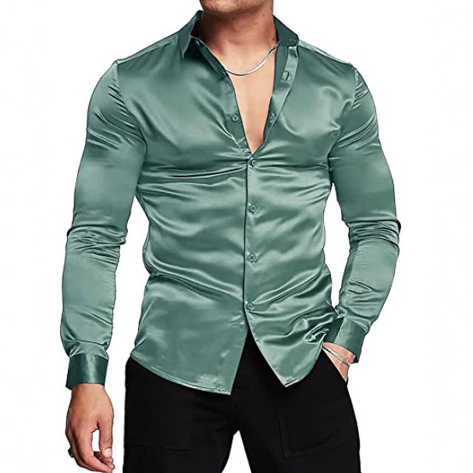 Spring Autumn Silk Satin Shirt - огляд і ціна Mens Satin Silk Dress Shirt