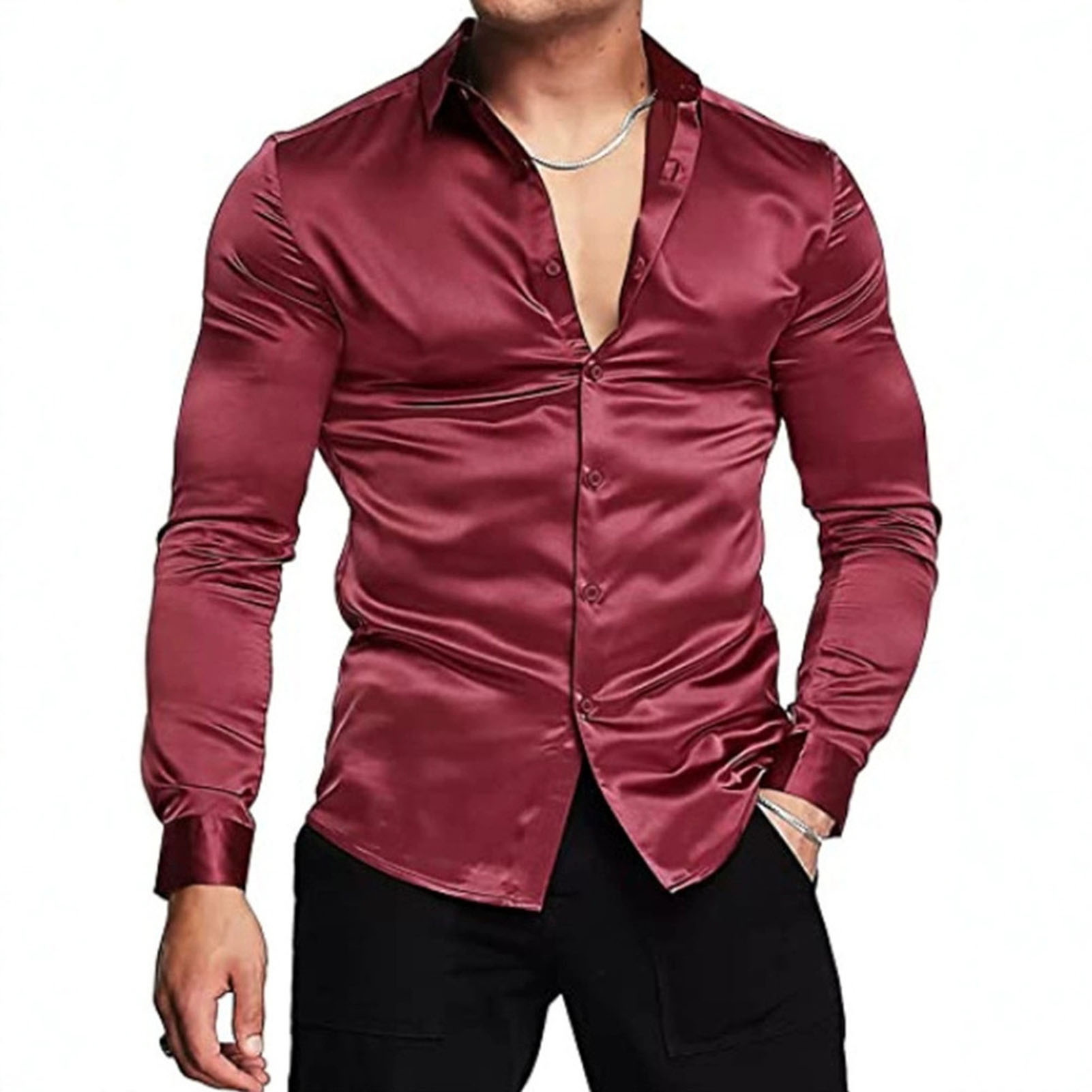 Spring Autumn Silk Satin Shirt - огляд і ціна Mens Satin Silk Dress Shirt