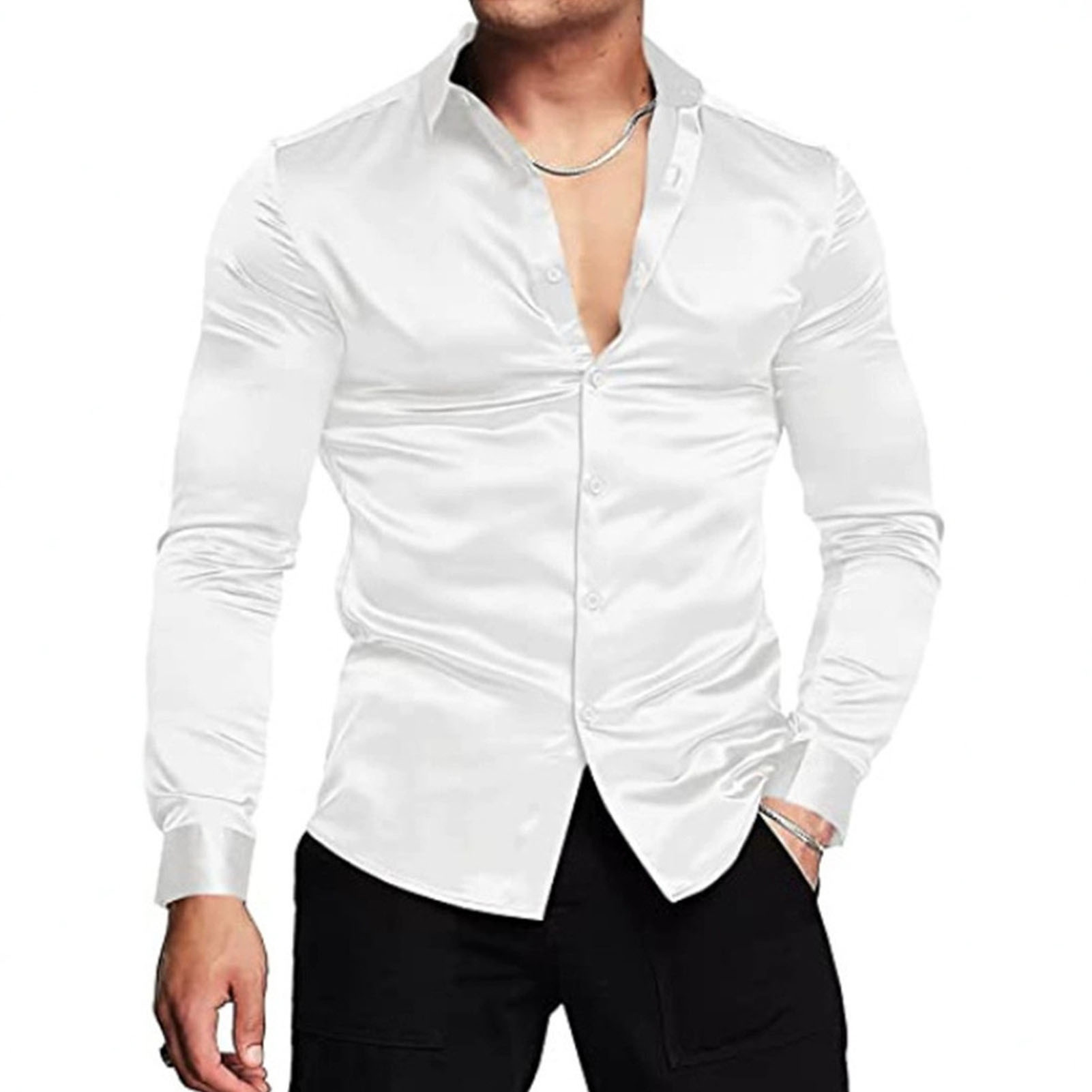 Spring Autumn Silk Satin Shirt - огляд і ціна Mens Satin Silk Dress Shirt