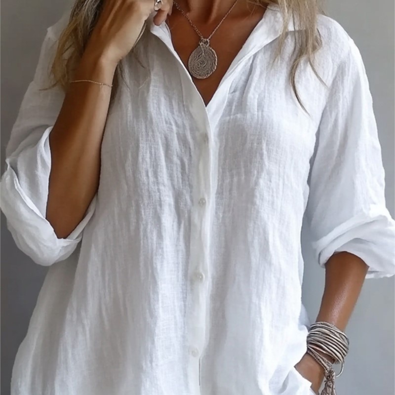 Solid Color Linen Sexy V-neck  - огляд і ціна Mens Linen Shirt Long Sleeve