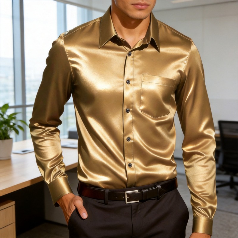 Men's Satin-Like Ice Silk Dres - огляд і ціна Mens Satin Silk Dress Shirt