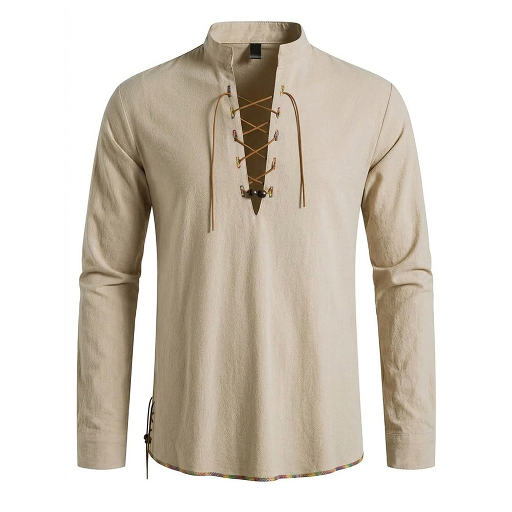 Men's Henley Neck Medieval Shi - огляд і ціна Medieval Gothic Lace Up Pirate Shirt