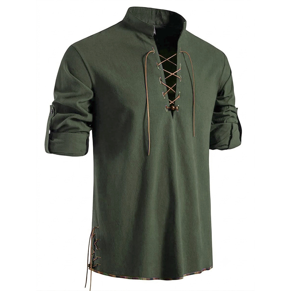 Men's Henley Neck Medieval Shi - огляд і ціна Medieval Gothic Lace Up Pirate Shirt