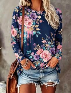 Women's Floral Print Top Navy  - огляд і ціна T-Shirts