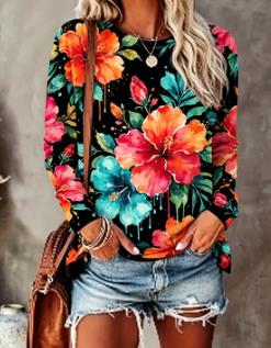 Women's Floral Print Top Navy  - огляд і ціна T-Shirts