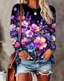 Women's Floral Print Top Navy  - огляд і ціна T-Shirts