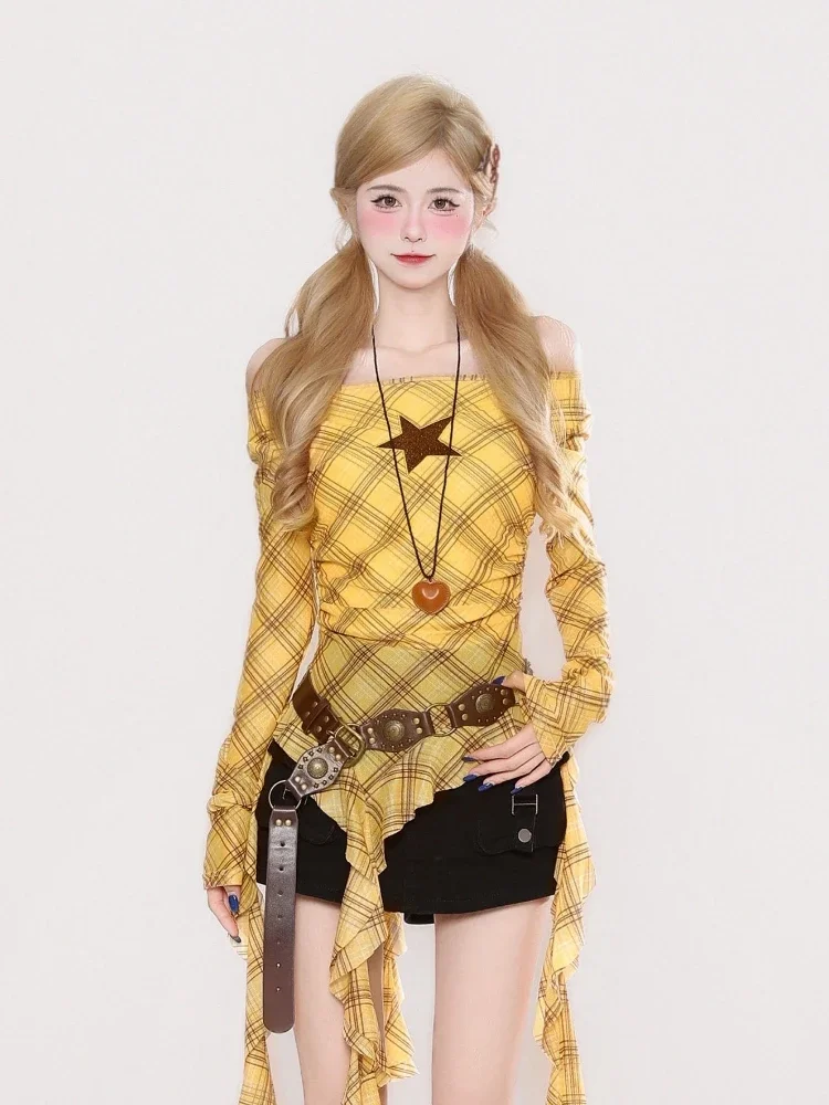 Y2K Plaid Slash Neck Vintage T - огляд і ціна T-Shirts