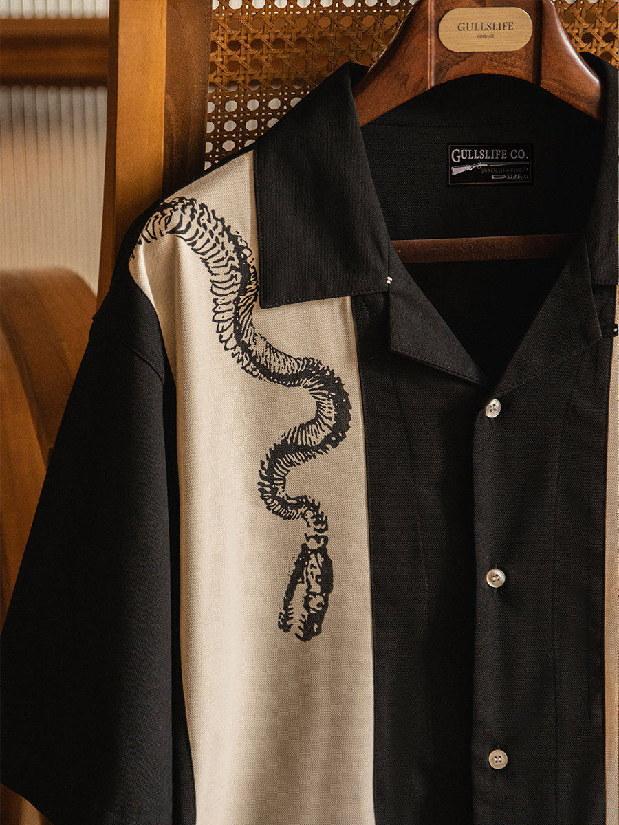 Loose Cuban Collar Print Short - огляд і ціна Short Sleeve Bowling Shirt Retro