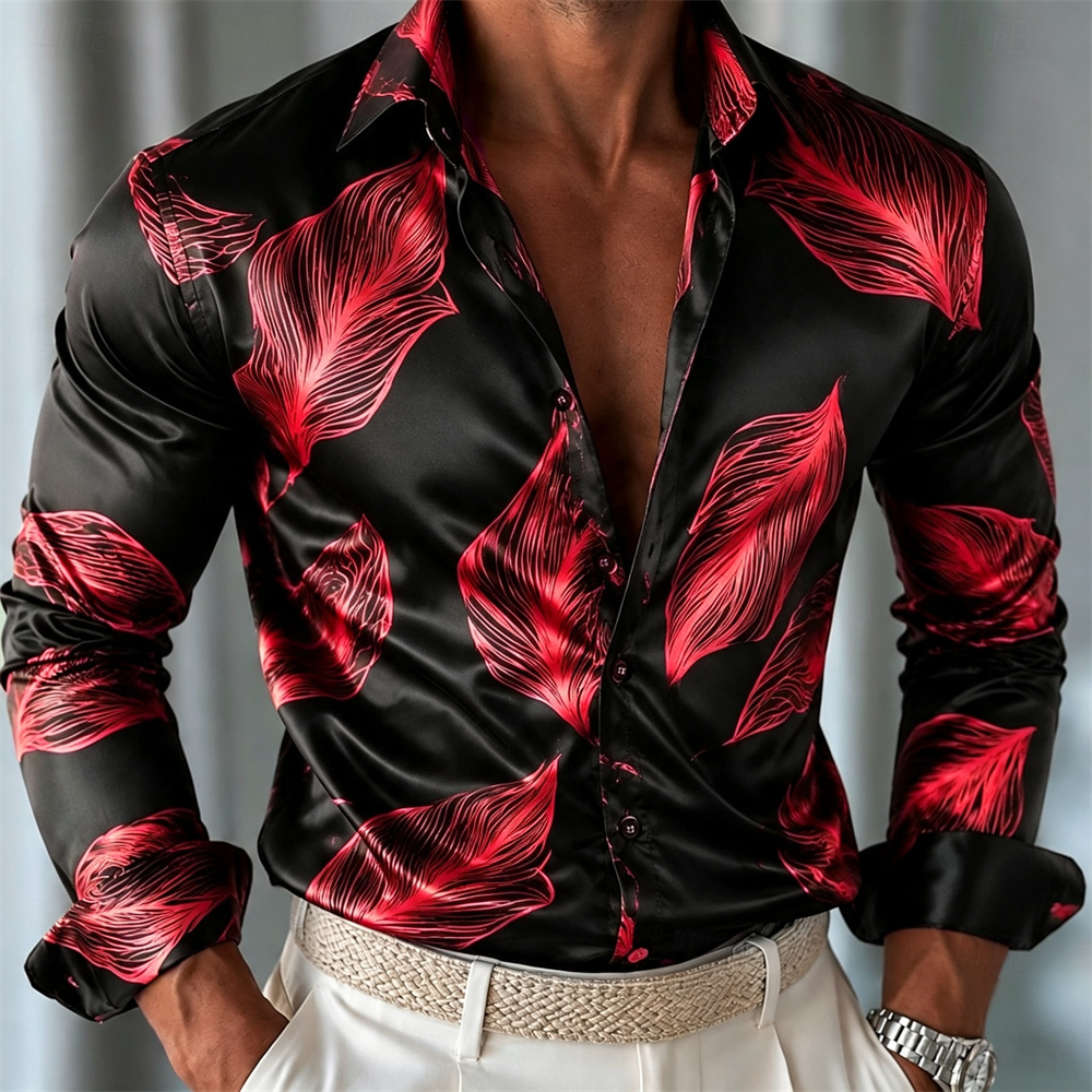 Men's Leaf Pattern Satin Shirt - огляд і ціна Mens Satin Silk Dress Shirt