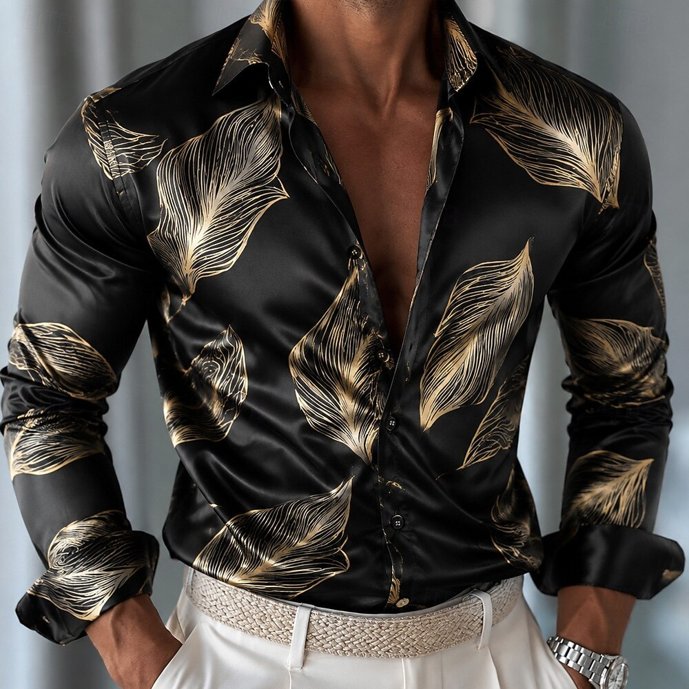 Men's Leaf Pattern Satin Shirt - огляд і ціна Mens Satin Silk Dress Shirt