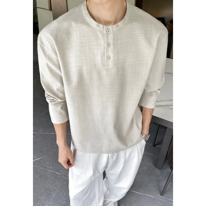 Mens Casual Faux Linen Henley  - огляд і ціна Mens Linen Shirt Long Sleeve