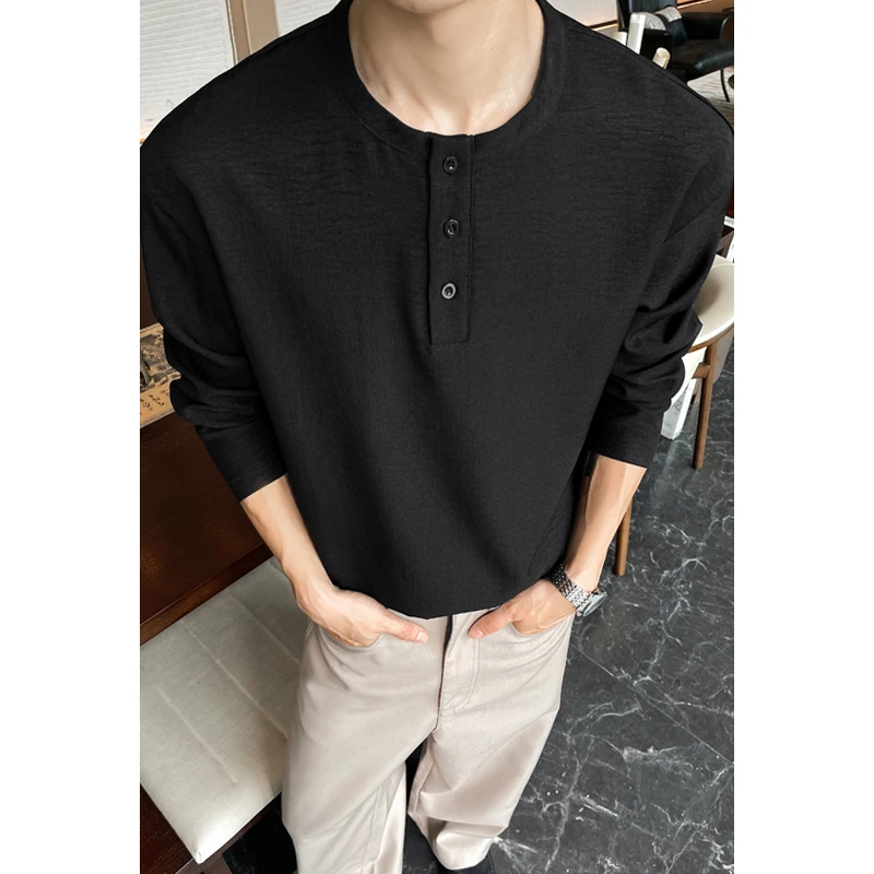 Mens Casual Faux Linen Henley  - огляд і ціна Mens Linen Shirt Long Sleeve