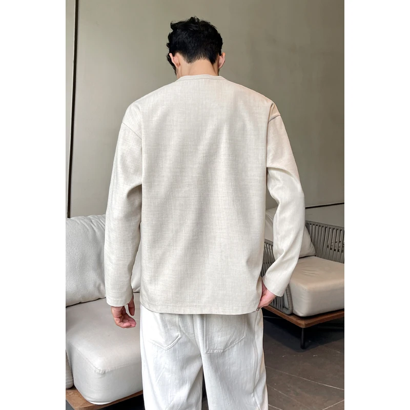 Mens Casual Faux Linen Henley  - огляд і ціна Mens Linen Shirt Long Sleeve