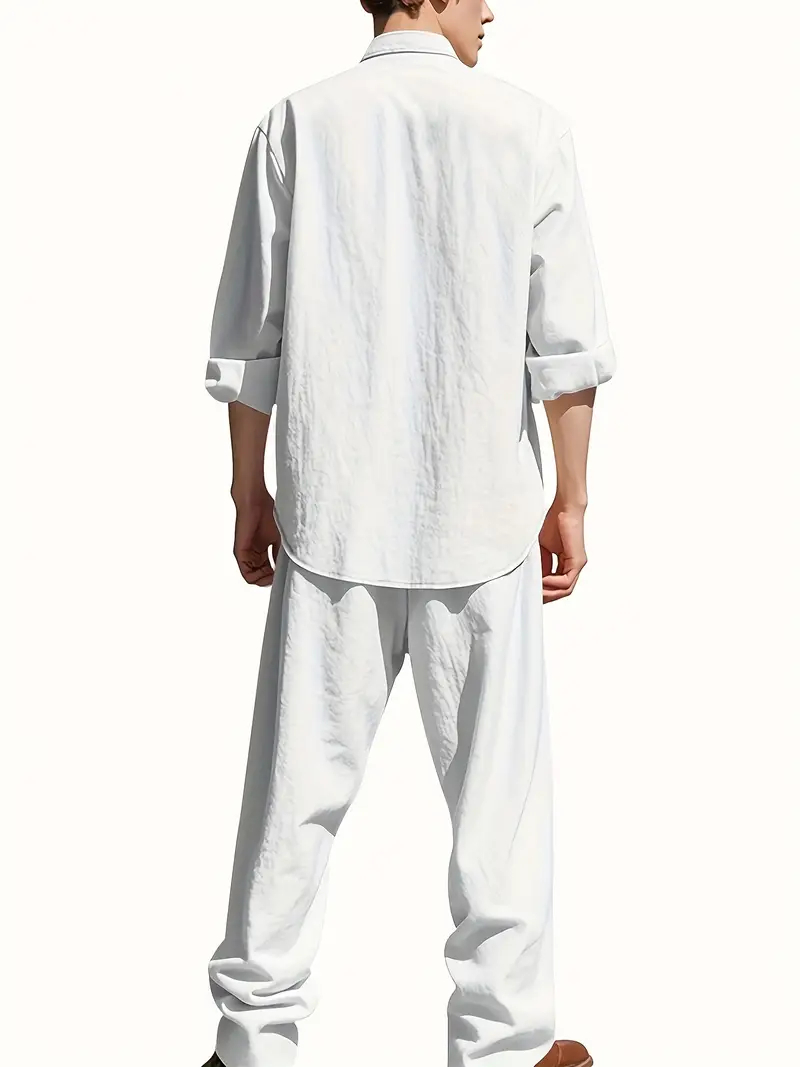 Men's White Linen Suit Set Lon - огляд і ціна Mens Linen Shirt Long Sleeve