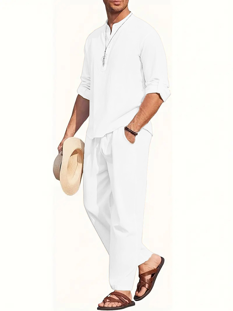 Men's White Linen Suit Set Lon - огляд і ціна Mens Linen Shirt Long Sleeve