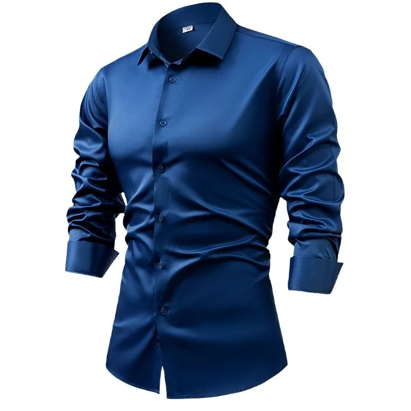2025 Spring Autumn Royal Blue  - огляд і ціна Mens Satin Silk Dress Shirt