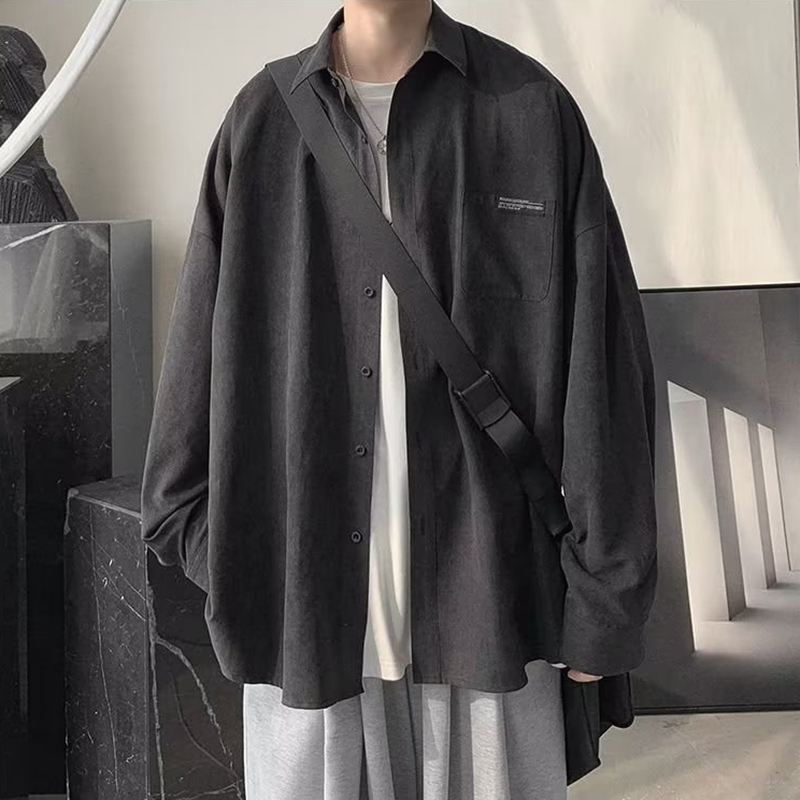 Korean Fashion Black Long Slee - огляд і ціна Corduroy Button Up Shirt Men