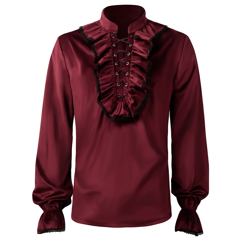 Red Lace Up Ruffles Lantern Sl - огляд і ціна Medieval Gothic Lace Up Pirate Shirt