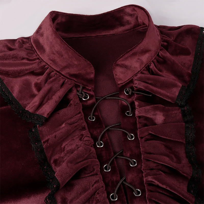 Red Lace Up Ruffles Lantern Sl - огляд і ціна Medieval Gothic Lace Up Pirate Shirt