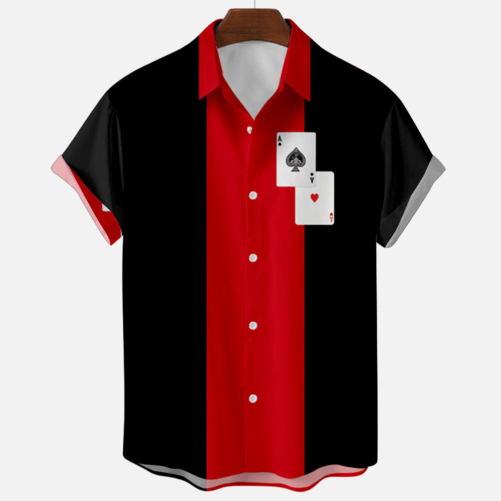 Men's Vintage Retro Striped Co - огляд і ціна Short Sleeve Bowling Shirt Retro
