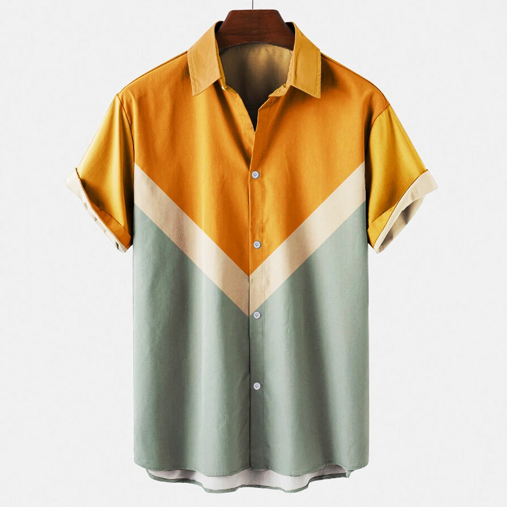 Men's Vintage Retro Striped Co - огляд і ціна Short Sleeve Bowling Shirt Retro