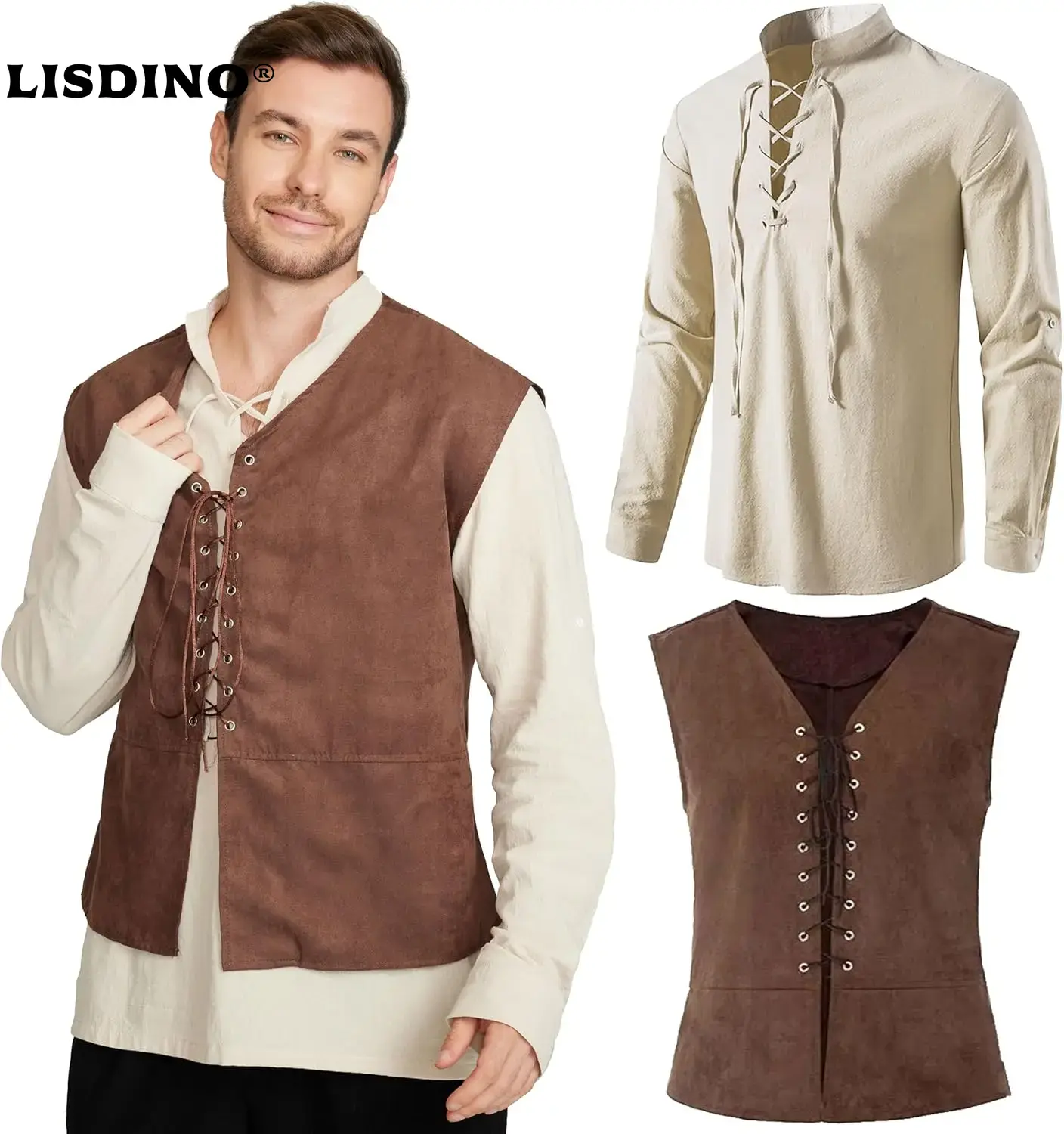 2-piece Set Men's Medieval Pir - огляд і ціна Medieval Gothic Lace Up Pirate Shirt