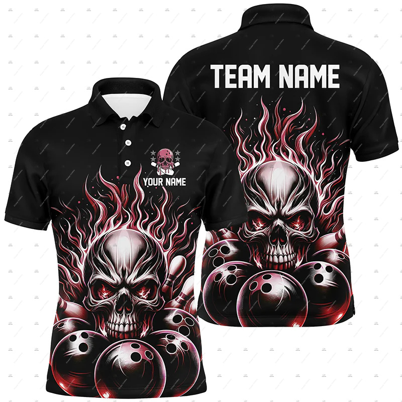 Custom Name Bowling Skull Flam - огляд і ціна Short Sleeve Bowling Shirt Retro