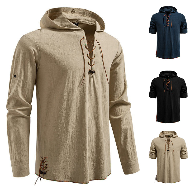 Men's Long Sleeve Hooded T-shi - огляд і ціна Medieval Gothic Lace Up Pirate Shirt