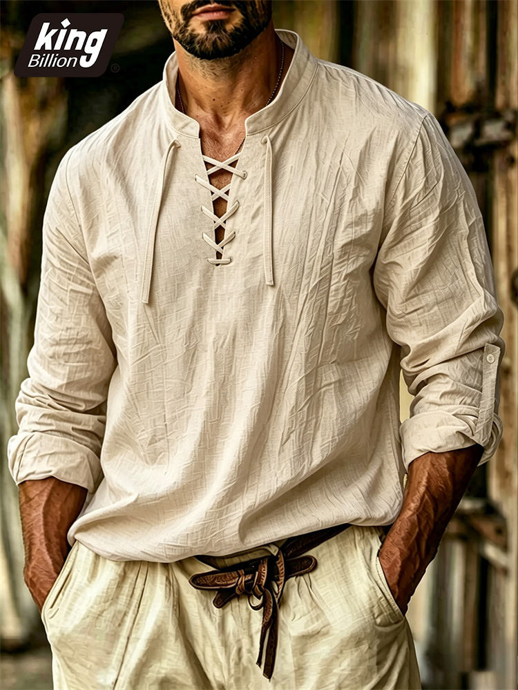 Men's V-neck T-shirt Pirate Me - огляд і ціна Medieval Gothic Lace Up Pirate Shirt