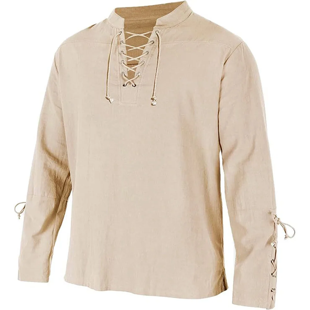Men's Long Sleeve Shirts Lace  - огляд і ціна Medieval Gothic Lace Up Pirate Shirt